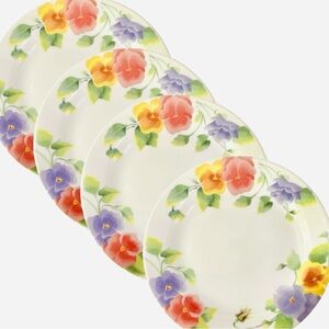 Corelle Summer Blush 7.25” Plates – Set of 4 –Pansy Floral Pattern Salad Dessert